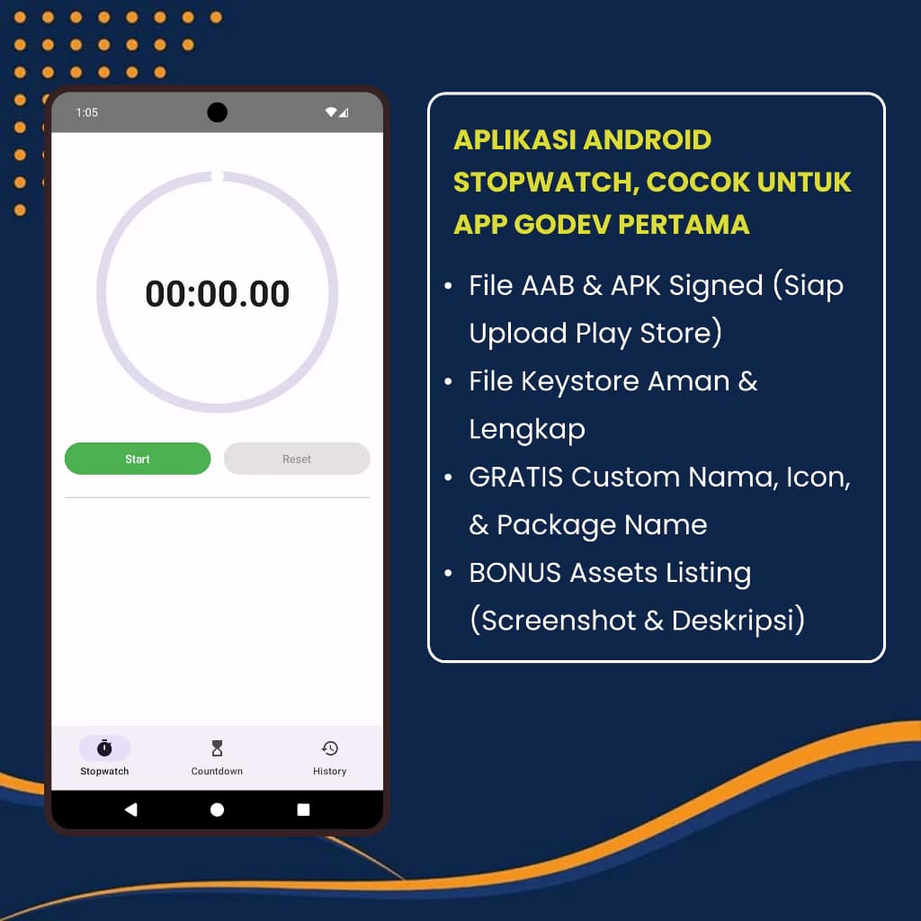 Aplikasi Stopwatch Android AAB APK Siap Publish - Custom Nama & Icon + Keystore.